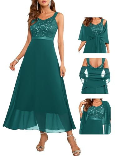 Berylove Abendkleid Elegant Für Hochzeit Festlich Damen Pailettenkleid Etuikleid Jugendweihe Trauzeugin Als Gast BLP7079 PeacockGreen S