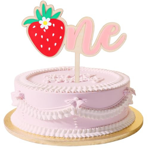 Cake Topper 1. Geburtstag Erdbeere Happy Birthday Holz Tortendeko Kuchen Deko für Kinder Jungen Mädchen Geburtstag Baby Dusche Party Supplies Geschenk
