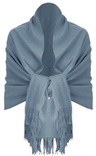 Van Der Rich ® - Eleganter einfarbiger Schal aus Wolle mit Fransen Warm und weich - Damen (Uni Denim)
