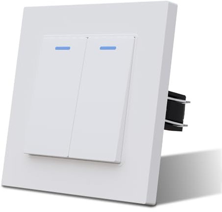 MVAVA Interrupteur mural avec Voyant Lumineux LED, Interrupteur va et Vient de Plastique, Convient à la maison, à l'hôtel et au bureau, 2 Gang 2 Way, Blanc