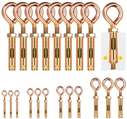 Glarks 8pcs M16 Concrete Eye Bolts, Carbon Steel Expansion Screws Closed Hook Bolts, Colored Zinc Plated Expansion Eye Bolt Screw Anchor for Wall Masonry Concrete Expansion Heavy Duty Bolts