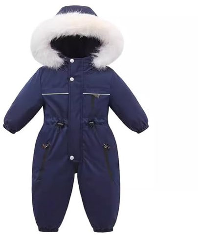 Baby Strampler Schneeanzug Winter Wollwalk Overall 86 92 104 110 Mit Kapuze Reißverschlüsse Skianzug Winteranzug Für Mädchen Jungen Kinder Softshellanzug,Navy,2-3 Jahre