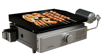 LERIKA 18 Tabletop Propane Grilddle for Outdoor Kitchen Barbecue Grill, Non Stick Enamel/Durable Stainless Steel/1 Burner Portable Flat Top Grill