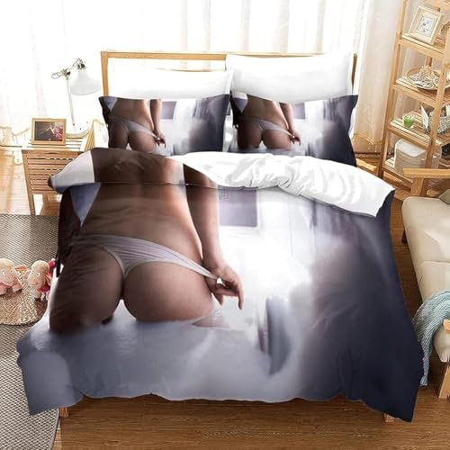 TACOKI Bettwäsche 135x200 Sexy Frau, 3D Muster Sexy Nackt Bettwäsche Set Weich Kuschelig Mikrofaser Bettbezug mit Reißverschluss Bettbezüge + 2 Kissenbezug 80x80 cm 4225z