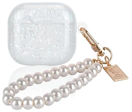 DiyGody Glitter Case for AirPod 4th Generation 2024 with Pearl Wrist Keychain,Sparkle Bling Pretty Cute Soft TPU Shockproof Protective Skin Cover for AirPods 4 for Women Girls -White