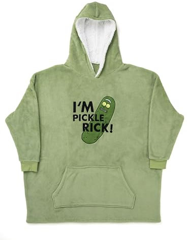 United Labels Rick and Morty Oversize Hoodie Decke mit Ärmeln und Kapuze für Herren, Grün, Pickle Rick, Kuschelpullover Einheitsgröße, Flauschiger Deckenpullover