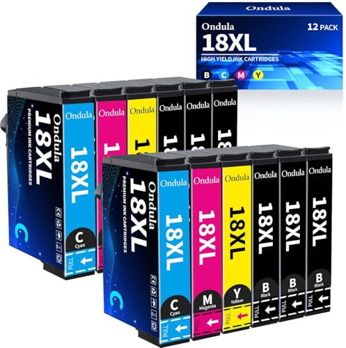 Ondula 18XL Druckerpatronen Kompatibel für Epson 18 Multipack für Epson XP 322 XP-305 XP-215 XP-225 XP-412 XP-422 XP-325 XP-312 XP-315 XP-205 XP-415 XP-425 (12er-Pack)