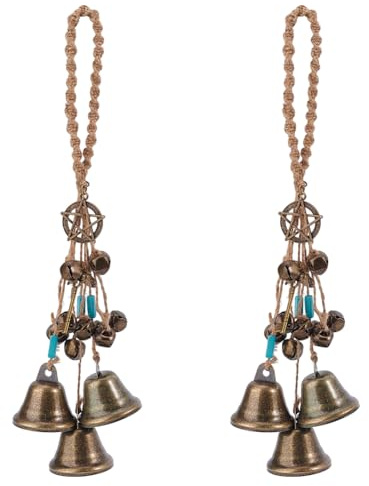 GOMAKERER 2 Pcs Witch Bells, 11 Inch Witchcraft Kit Decor Wind Chimes Wreath Handmade Door Hanger Witchcraft Supplies Hanging Ornaments for Boho Home Room Garden Decor