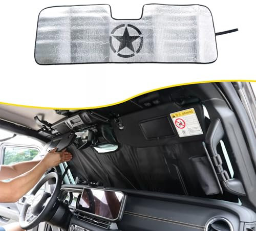 TDHLW Front Windschutzscheibe Sonnenschutz für Jeep Wrangler JL 2024 2/4 Tür, Front Fenster Sonnenblende Blöcke, Star
