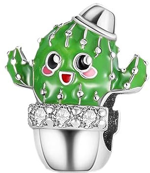 NUNUYAYA Charms Abaloriosde Cuentas Plata de Ley 925 con Circonita Cúbica Green Cartoon Cute Cactus Charms Colgante Compatible con Niña Mujer Europeo Pulsera Collar