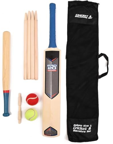 Unibos Size 5 Cricket Set And Rounder Set With Mesh Carry Bag Outdoor Garden Games Fun for All the Family Suitable For Both Kids Adults To Use Camping and Holiday
