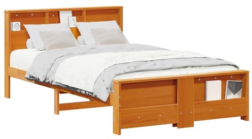 vidaXL Bed Frame with Headboard Wax Brown 140 x 190 cm Engineered Wood, Modern Pine Wood Platform Bed Frame, Sturdy Minimalist Design, Quality Bedroom Furniture for Functional and Stylish Use