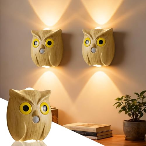 LED Wandleuchte Innen mit Bewegungsmelder Akku Aufladbar, 1 Stk USB Wandlampe Innen, Dimmbares Nachtlicht Bewegungslicht Magnetisch, 3 Modi Eule Bewegungsmelder Licht Wandleuchten Treppenlicht (D)