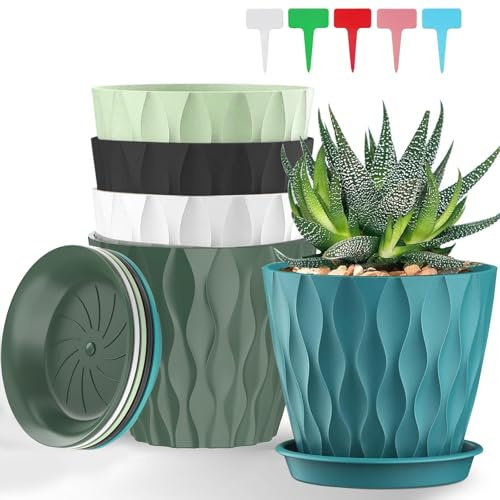 Bailtouk Blumentopf mit Untersetzer 5er Set, 12.6cm Kunststoff Pflanzentopf | Übertopf mit Mehrere Ablauflöchern Blumentöpfe Set für Sukkulenten, Kakteen und Kleine Zimmerpflanzen (Mehrfarbig)