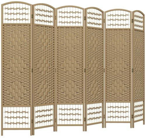 HOMCOM Paravent en Bois 240 x 170 cm Pliable 6 Panneaux Intérieur Naturel | Séparateur de Pièce, Cloison de Séparation, Chambre à Coucher, Maison