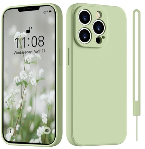 HGH for iPhone 13 Pro Max Case Silicone With Lanyard, Matcha Green | [Camera All-Round Protection] [Soft Microfiber Lining Anti-Scratch] Full Covered Shockproof