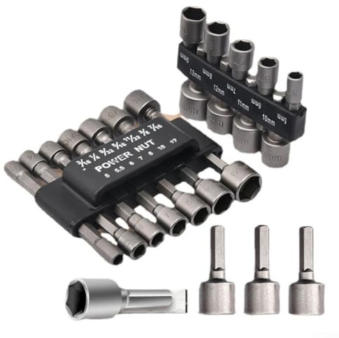 14 Piece Socket Set Metric for Imperial Hex Shank for Impact Driver Bits High Carbon Steel for Auto Repair Workshop Mechanic DIY General Tool Sets