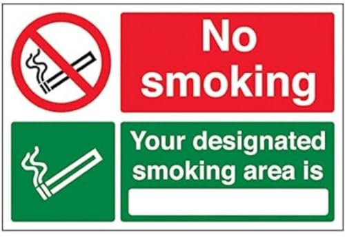 vsafety 57040ba-r No Smoking/votre zone fumeur Désigné Prohibition Panneau, en plastique rigide, paysage, 300 mm x 200 mm, noir/vert/rouge