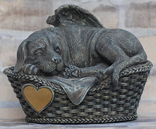 Mayer Chess Hunde Urne grau als Hunde-Engelfigur und Gravurplatte, Tierurne