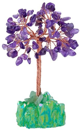 mookaitedecor Kristall Baum, Kristalle Quartz-Sockel Bonsai Baum für Reichtum und Glück Amethyst Crystal Tree/Green Titanium Crystal Base
