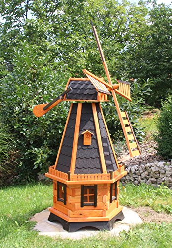 Grande mulino a vento, mulino a vento in legno trattato tipo 23.1 e illuminazione solare (grande energia solare colorata, nero).