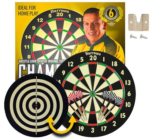 Harrows Dart Board Familienspiel I Dart Board Set I Dartboard mit 6 Darts I Darts Board mit über 10 Spielen I 6 Darts Set mit Board