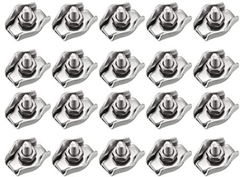 sourcing map 20 Pcs 304 Stainless Steel Single Wire Rope Clip Cable Clamp for 1.5mm-2mm Rope