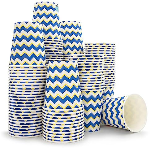 Wellsamed WELLSACUP 1000 Stück Pappbecher 180 ml, Motiv Zickzack, geeignet für Heiß- und Kaltgetränke, Coffee to Go, Business, Party