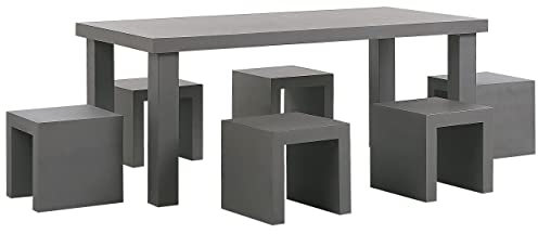 Industrielles Gartenmöbel Set Beton Grau Tisch mit 6 Hockern Taranto
