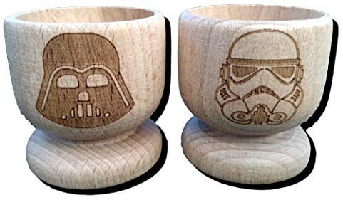 Star Wars Inspired Darth Vader Stormtrooper Wooden Egg Cups House Warming Present Fan Gift IDEA EGGCUP (Set of 2)