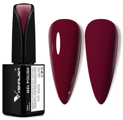 VENALISA Esmalte Semipermanente de Pintauñas vino tinto rojo oscuro 15ml Esmaltes de Uñas soak off Gel UV LED Kit de Esmaltes de Uñas en Gel Soak Pintauñas Semipermanentes Perfecto para Principiantes