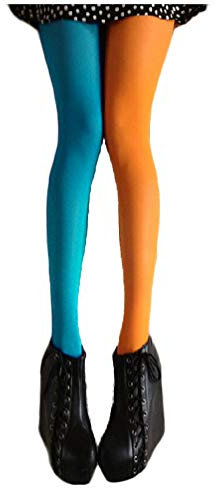 ifundom Femmes Bleu Orange Collants Pleine Longueur Deux Collants Toniques Costume Legging Collants Taille Deux Couleurs Dames Partie Legging Bas