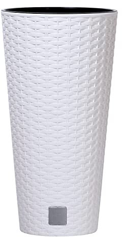URBNLIVING Round Rattan Elegant Tall Large Plant Pot Flower Indoor Outdoor Garden Planters (White, H 38cm x D 20cm)