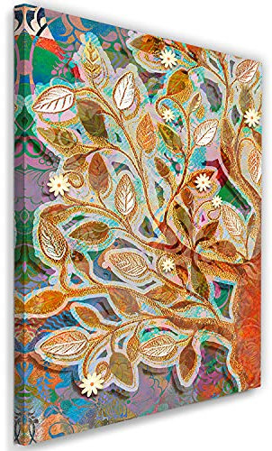 Feeby Vlies Leinwandbild Gustav Klimt Lebensbaum Malerei Moderner Stil 40x60 cm Wanddeko Design Kunstdruck Zimmerdeko Bilderwand Blumen Blätter Blatt Blume Grün