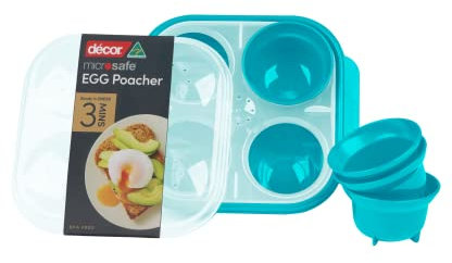 Décor Microsafe Microwave Steam Egg Poacher. Cooks 1-4 Eggs at Once in Under 3 Minutes. BPA Free and Fully Dishwasher and Freezer Safe. with Safety Hold Handles and steam Release Vents. Teal.