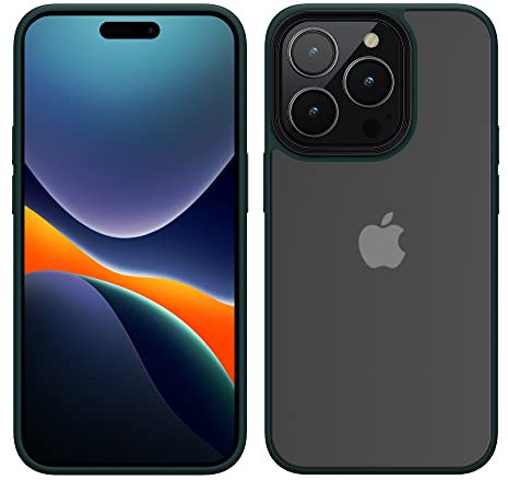 kwmobile Custodia per iPhone 14 PRO Case - Custodie Rigide Traslucide - Cover Telefono Antiurto in Silicone TPU Morbido - Compatibile con Caricabatterie Wireless - Verde Scuro/Trasparente Matt
