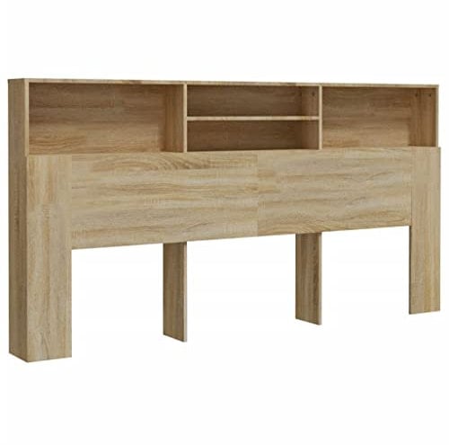 vidaXL Bettkopfteil mit Ablagen und Regal Wand-Kopfteil Bücherregal-Kopfteil Sonoma-Eiche 200x19x103,5cm