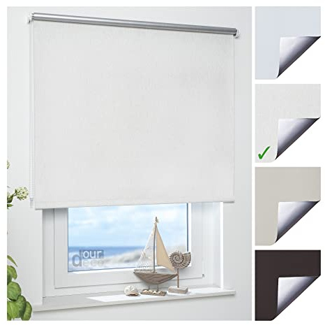 Ourdeco Rollo, Fenster Rollo, Kettenzug-Rollo / 82 x 180 cm (Breite x Höhe), leinen Silber/Thermo-Beschichtung, Verdunkelnd, Blickdicht/Breiten 60-200 cm/viele Farben