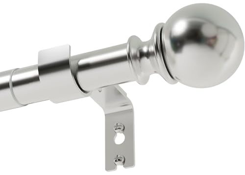 Vorhangstange Ausziehbar Gardinenstange Verstellbare Gardinenstange Teleskopstange mit Halterungen und Rundem Endstück für Fenster, Wohnzimmer,Schlafzimmer, 90-175cm, Silber
