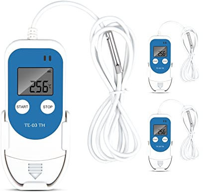 ThermElc TE-03TH Temperatur Luftfeuchtigkeit Logger mit hochpräziser digitaler Sonde, Genauigkeit bis zu ±0,3 °C, automatischer PDF-CSV-Bericht, LED-Warnlicht, ideal für die pharmazeutische Lagerung