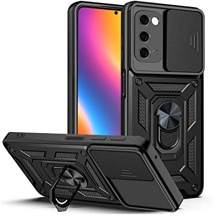 LBH Armor Hülle für Samsung Galaxy S20 Case mit Kameraschutz Outdoor Stoßfest Handyhülle 360 Grad Metal Ring Halter Ständer Schutzhülle für Handyhalterung Auto Magnet Schwarz