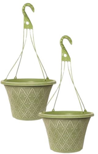 Fyne-Finds Set of 2 Hanging Basket Moss Green 30cm 12Inch Outdoor Planter Decorative Plant Pot