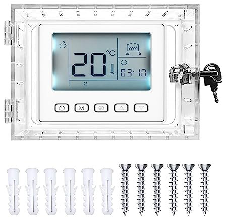 AC Thermostat Lock Box Cover Thermostat Guard with Lock,Universal Thermostat Lock Box with Key,Clear Large Thermostat Guard for Thermostat on Wall,AC Thermostat Cover with Lock for Home Office (1)