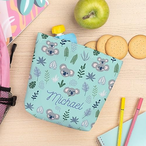 Wanapix | Porta Merenda per Bambini con Nome | Porta Sandwich Personalizzato | Porta Panino o Snack | Senza BPA | Chiusura a Strappo | Antimacchia e impermeabile | 18 cm | Koala