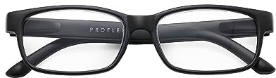 PROFLEX Safari Lesebrille gegen Kopfschmerzen, BluOptix Blaulichtblockierung, Federscharniere, robust, stoß und kratzfest, Unisex (Herren + Damen), stilvoll (BLK; +4,0)