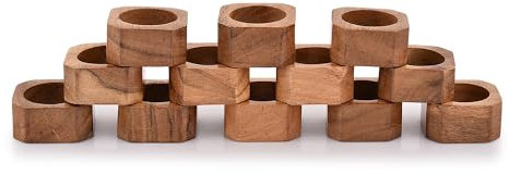 Indus Lifespace Lot de 12 ronds de serviette classiques en bois d'acacia pour usage quotidien, Thanksgiving, Noël, fête festive, décoration de table (marron)