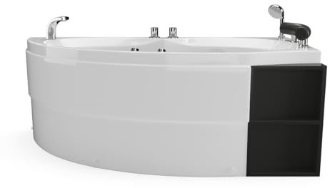 Vente-unique-Baignoire balnéo asymétrique blanche avec niches - 1 place - 150 x 100 cm - Angle droit - LUANA