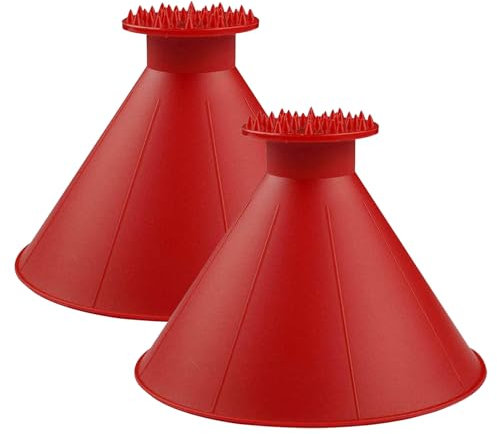 CLiNes EIMINB Auto runder Eiskratzer, Eiskratzer-Trichter rund, Auto-Eiskratzer mit Trichter für Auto-Windschutzscheibe, 360-Grad-Schneekratzer, Autofenster-Eiskratzer (2, Rot)