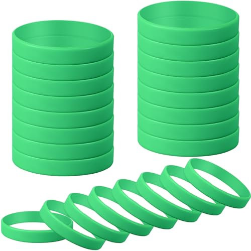 kymqlyw Lot de 24 bracelets en caoutchouc de silicone uni de couleur unie pour le sport, bracelets élastiques en silicone pour femmes, hommes, adolescents, décorations cadeaux (vert)