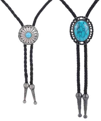 GORGECRAFT 2 Styles Vantage Bolotie Cowboy Leder Türkis Stein Krawatte Western Indianer Retro Seil Kordel Anhänger Halskette Für Kostümzubehör Männer Frauen